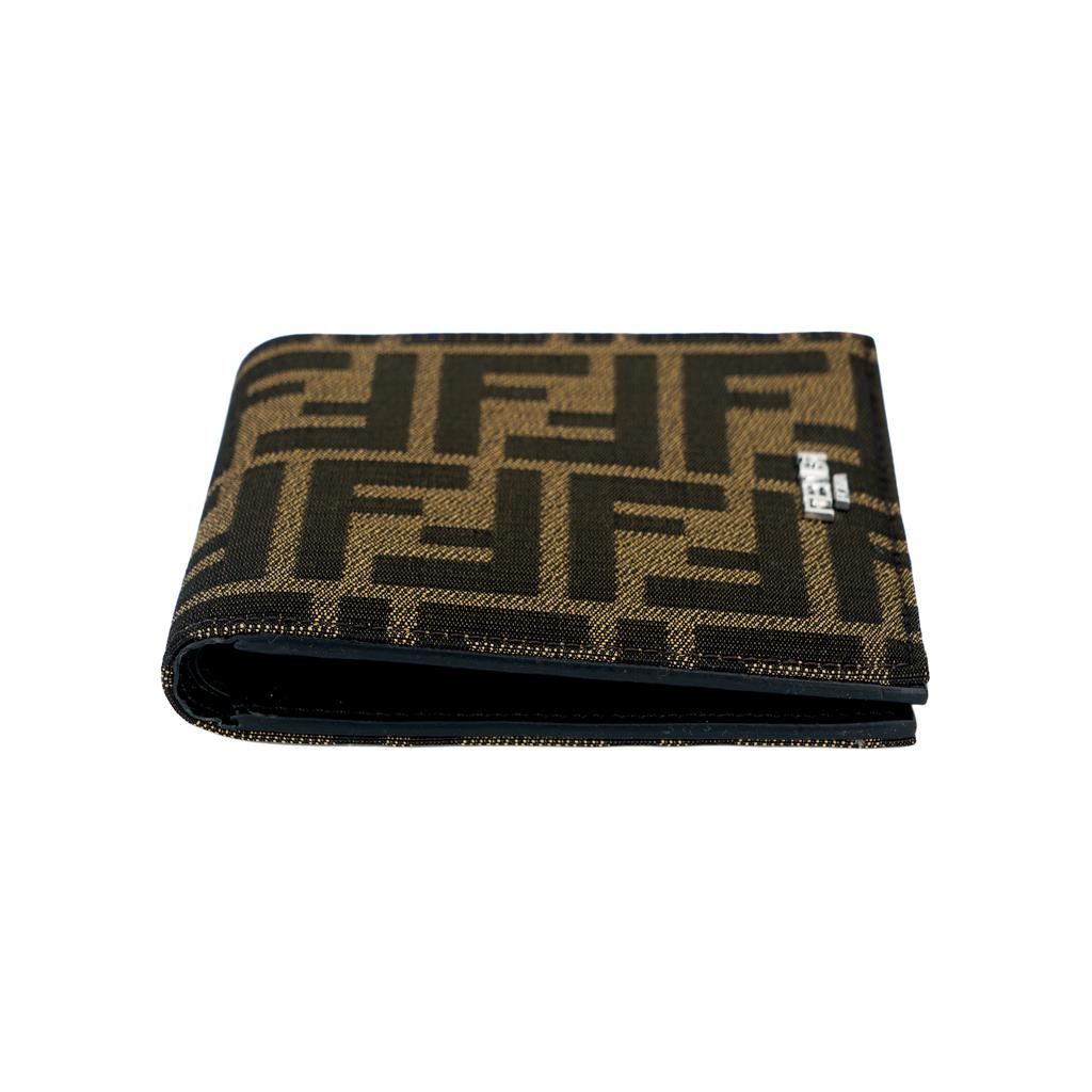 Fendi Ff Logo Monogram Double Fold Design Jacquard Fabric With Leather Wallet Men Wallet Brown 7M0169ALWKF0L3T