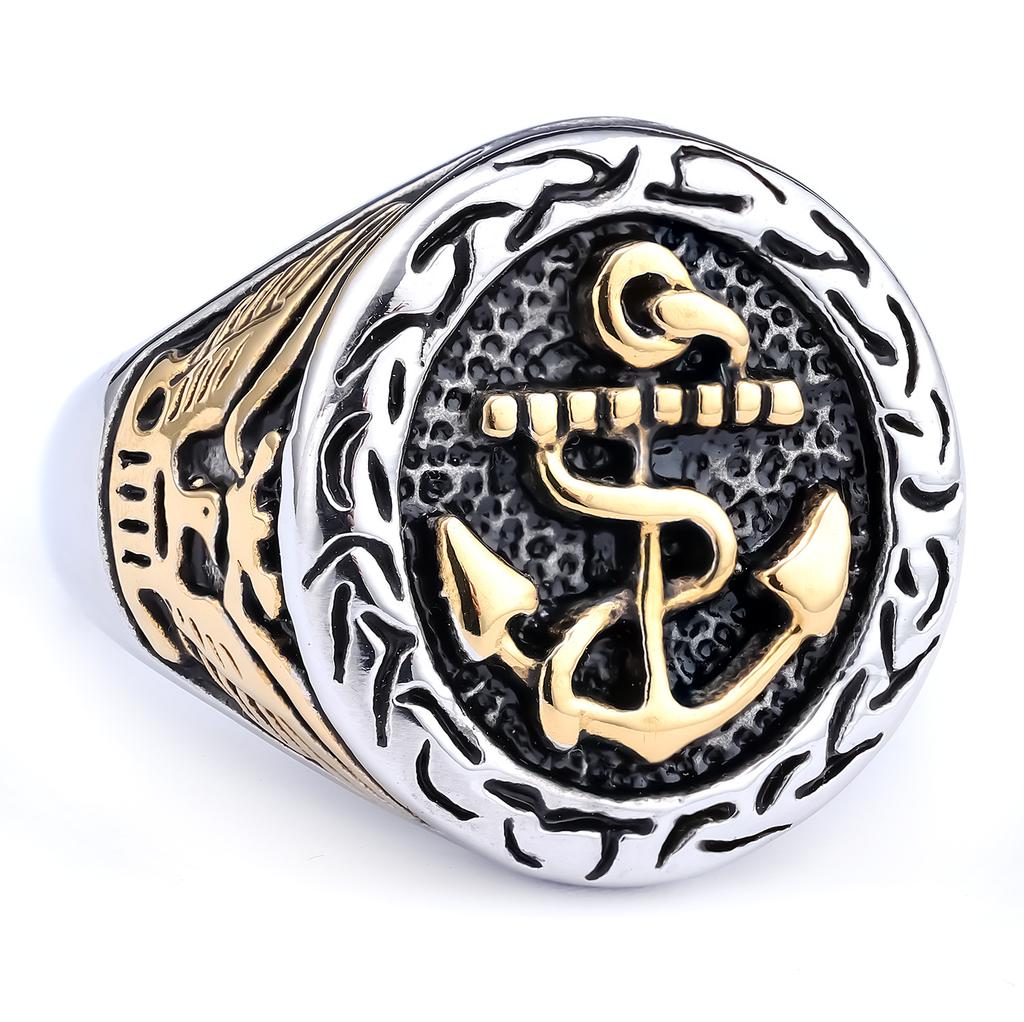 Personalized Trendy Men's Punk Ship Anchor Navy Style Skull Head Ring