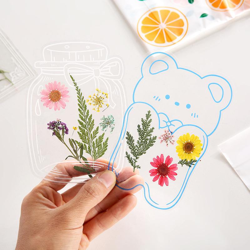 DIY Transparent Bottle Embossed Sticker Bag Student Made Herbarium Clip And Stick Handmade Creative Dry Flower Bookmark