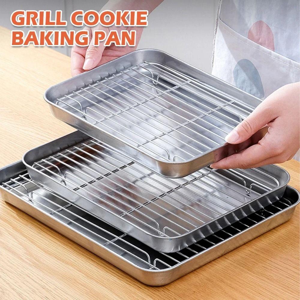 Stainless Steel Food Cooling Tray Food-Grade Draining Oil Pan Baking Pan with Rack  Oven Use