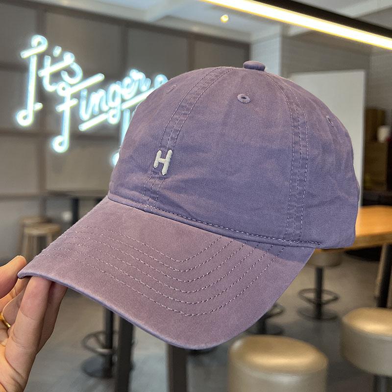 Simple Letter Embroidery Purple Baseball Cap Women's Summer Wide Brim Big Face Showing Small Face Big Head Circumference Peaked Cap