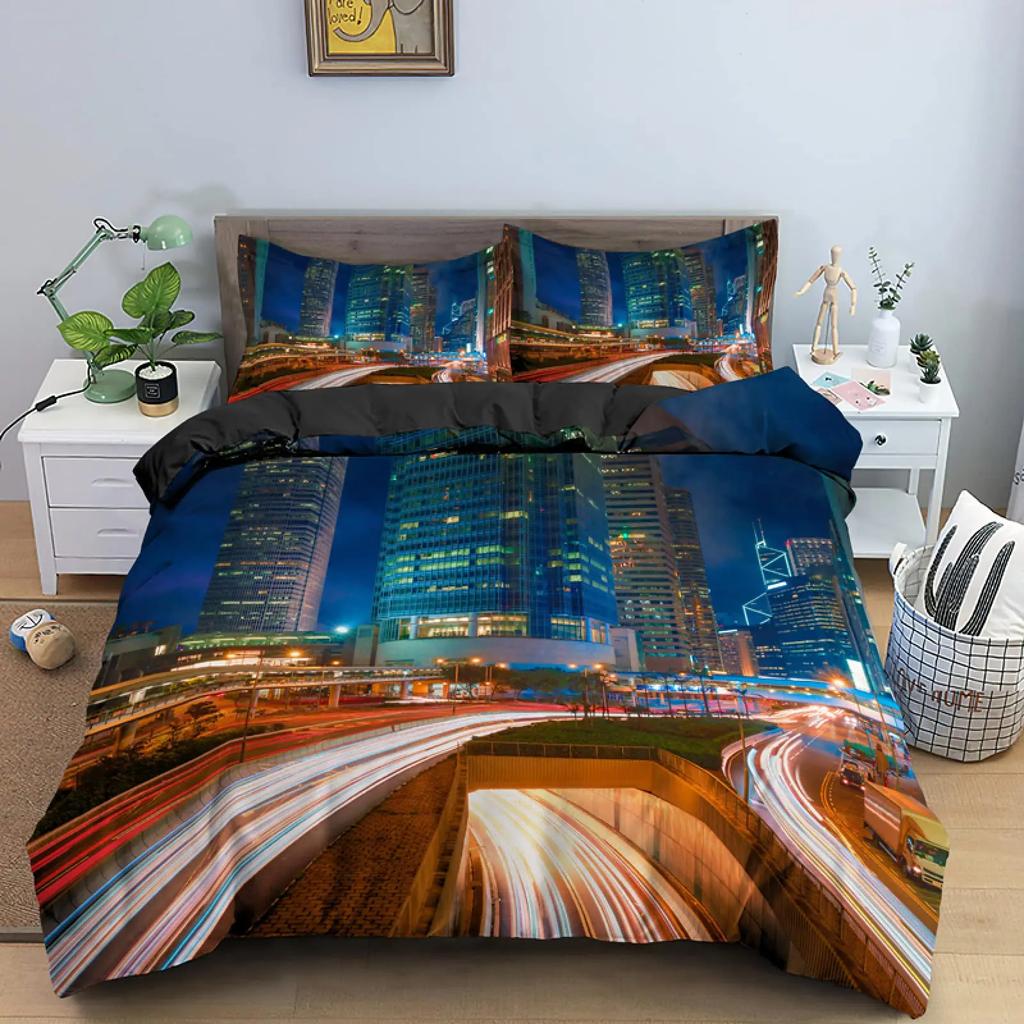 New York Bettbezug NYC Bettwäscheset Bedruckter Bettbezug Bequem Atmungsaktiv Luxus Baumwolle Steppdecke Kissenbezug Einzel KingQueen