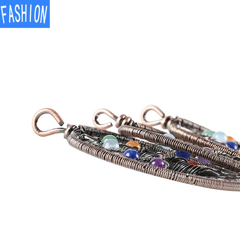 Antike rote Kupfer handgefertigte volle Wicklung sieben Chakren Naturstein Perlen Lebensbaum Glücksbaum Anhänger Halskette Yoga