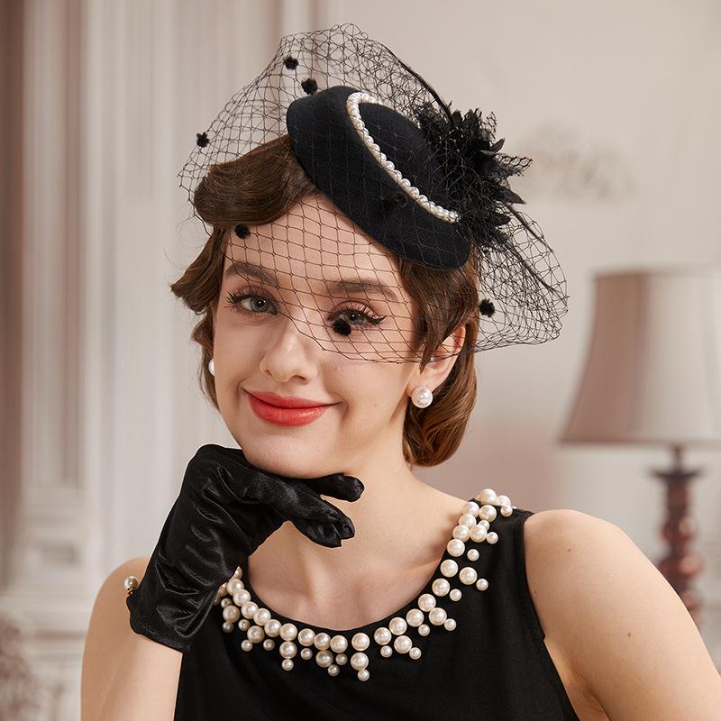 Pearl Cheongsam Hat Hair Ornament: Retro Shanghai Socialite & Bride Accessory