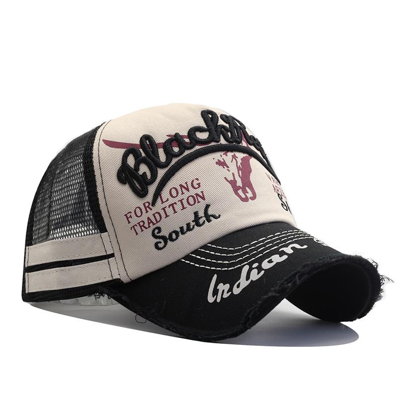 New Washed Mesh Baseball Cap Men's Spring and Summer Fashion Bull's Head Pattern Letter Embroidery Cap Mesh Cap