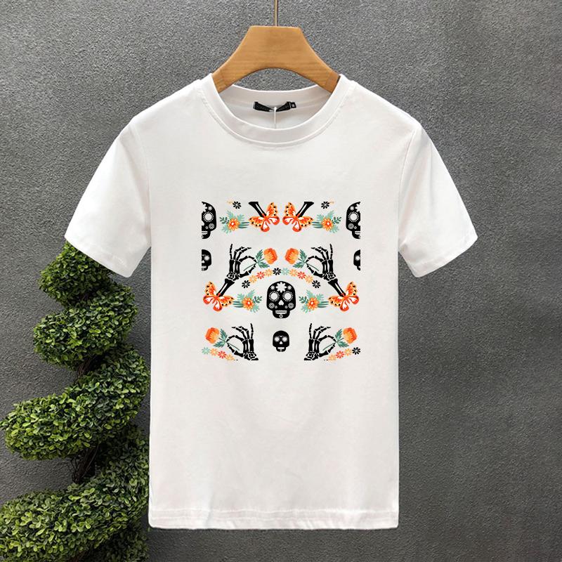 Sommer Kreativität Blume Totenkopf-Print Y2k T-Shirt Für Mann Kurzärmelig Luxus Tees Für Herrenbekleidung Locker Reine Baumwolle Weiche Oberteile