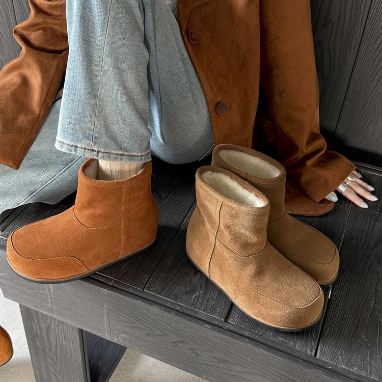 Kara Linshan Fur Integrated Snow Boots Flat Short Boots Women's Versatile Wool Boots 2025 Autumn and Winter New Wide Boots