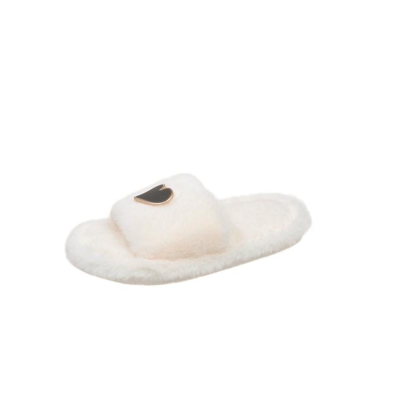 New Love Heart Spring Autumn Children's Furry Slippers Cute Comfortable Flat Bottom Home and Outdoor Wearable Slippers