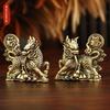 2Pcs/Set Brass Fu Character Kirin Small Ornament Home Office Copperware Tea Pet Decoration