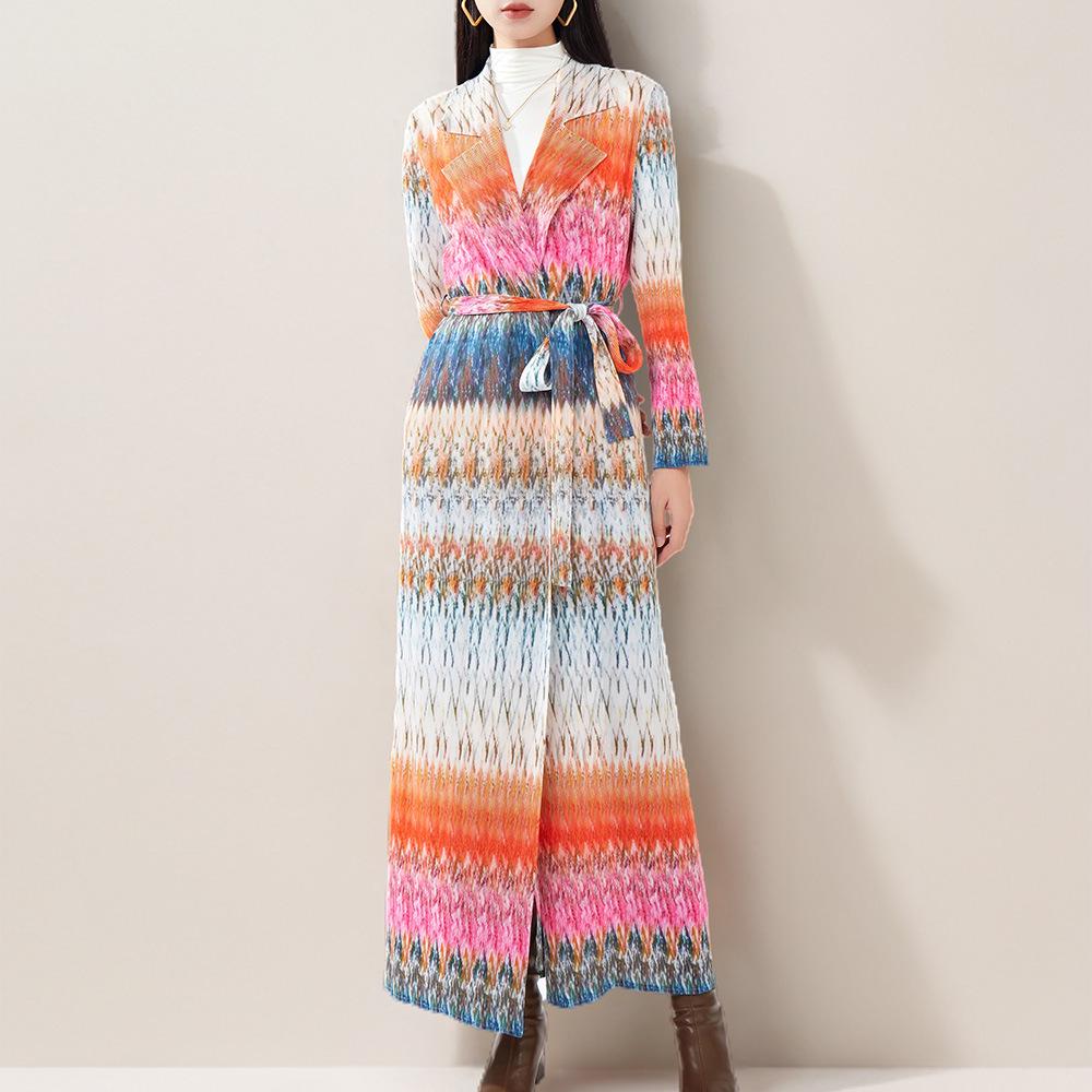 

Женское плиссированное длинное пальто - Весенне-осеннее мусульманское платье Мияке с принтом и изысканным стилем One Size