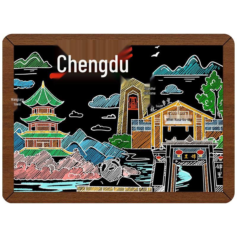 Hand-painted Wooden City Refrigerator Magnet