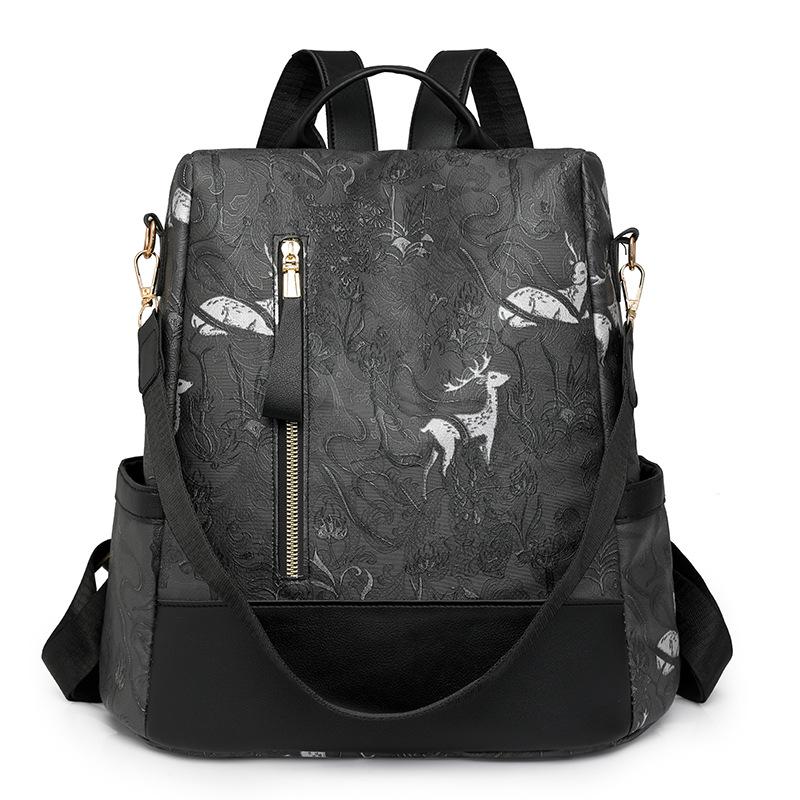 2024 Women s Retro Trendy Large Capacity Multi-purpose Backpack чёрный