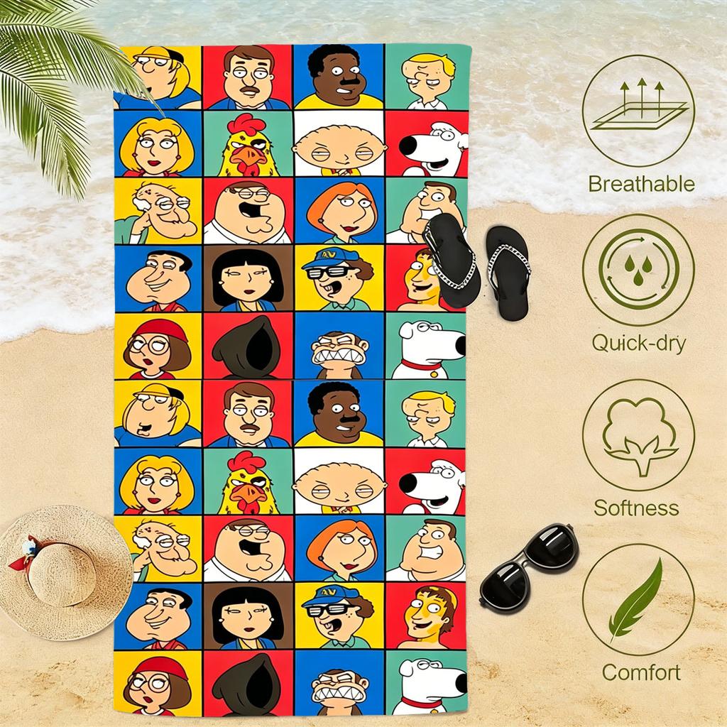F-Family G-Guy Themed Beach Towel Funny Print Microfiber Quick Dry Soft Skin Friendly Gym Sports Towel Trendy Beach Accessories
