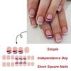4th of July Glues on Nail Short Square Fake Nail Independence Day French Tip Press on Nail Artificial Acrylic Nail