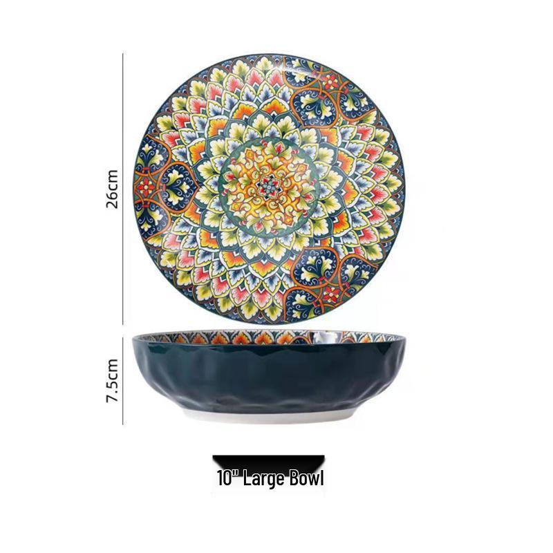 European Bohemian Ceramic Noodle Bowl and Plate Set - Creative Tableware with Unique Design