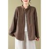 Autumn Cotton Linen Blouses & Shirts Lapel Artistic Loose Casual Long Sleeved Cardigan Solid Color Shirt for Women