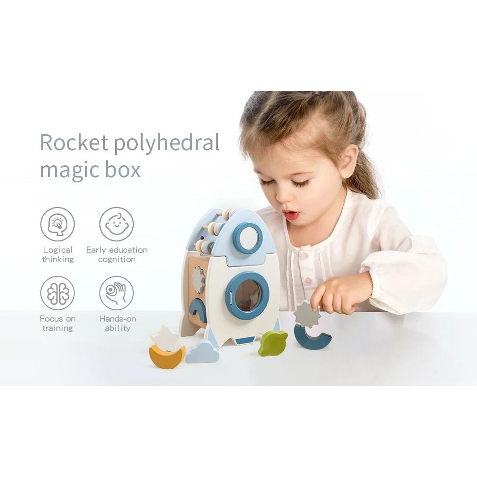 Baby Montessori Early Educational Rocket Toys Baby 5-in-1 Multifunctional Shape Box Toys Kid Wooden Graphic Cognition Toys Gifts