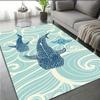 Blue Whale Tail Wave Print Area Rug Soft Non-Slip Ocean Themed Floor Mat Nautical Marine Life Carpet for Living Room Bedroom