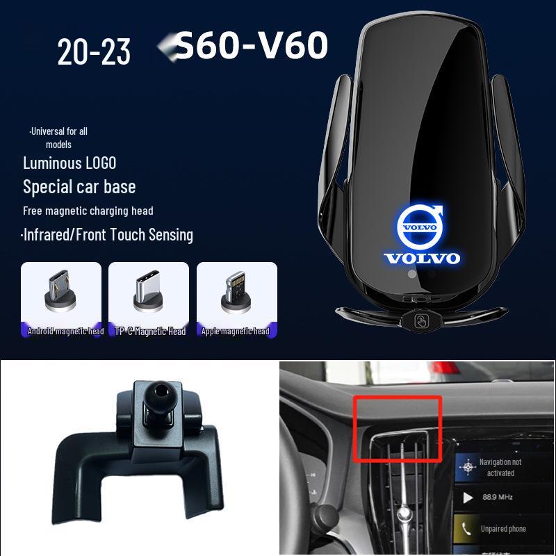 Volvo XC60/S90/V90/S60/V69 için Uyumlu Manyetik Kablosuz Hızlı Şarj Cihazı ve Telefon Tutucu