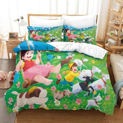 Juego de Funda Nórdica Niña Heidi y Familia,Juego de Cama Heidi La Niña de los Alpes,funda de almohada,Decoración de Dormitorio para Niños Adultos