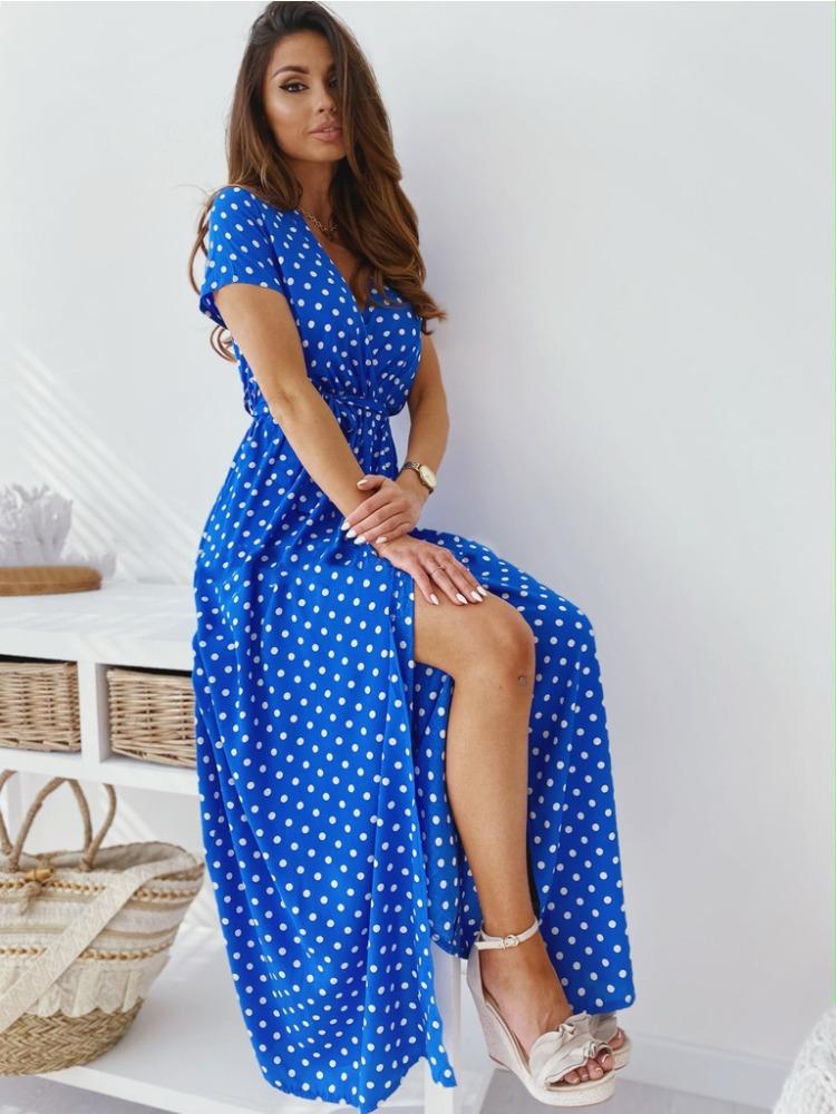 Women Print Polka Dot Dress Comfortable Lightweight High Recognition Elegant Style Slimming Flattering Fit Daily Wear