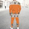 Men Orange Color Block Leopard Pumpkin Sunflower Print Long Sleeve Sweatshirt Jogger Pants Two Piece Suit