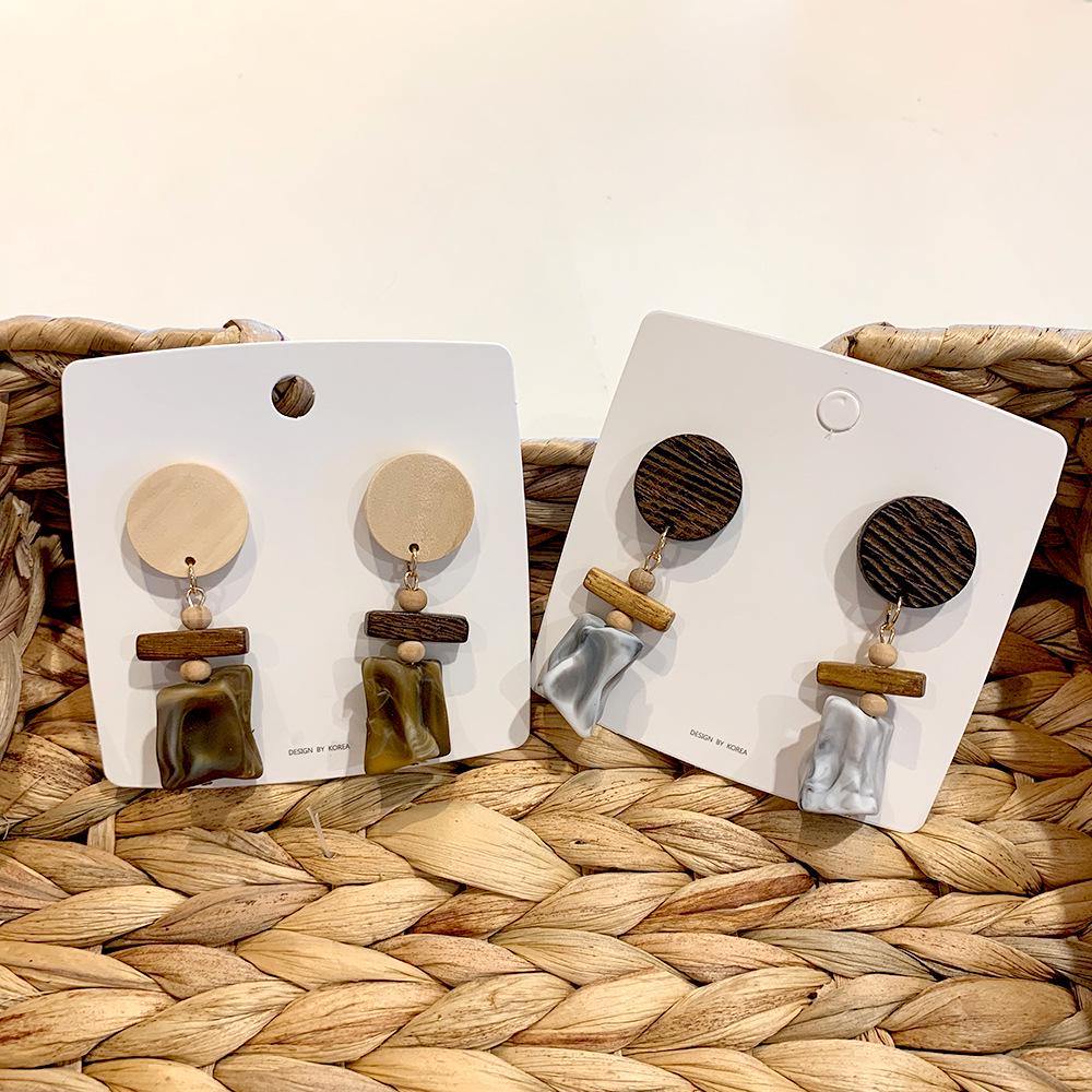 Women's Dongdaemun Style Colorful Resin & Wood Retro Dangle Earrings