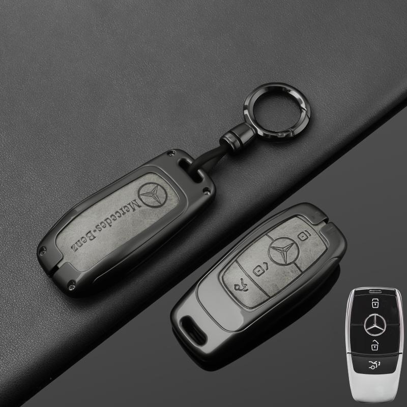 Alloy Leather Car Smart Key Case Cover Protection Shell For Mercedes Benz C E S GLC W205 W213 X253 W222 W166 W176 W246 Keychain QT1