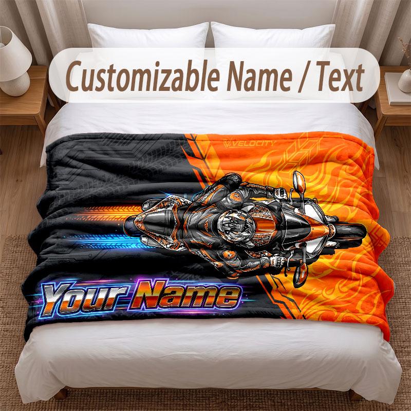 Motorcycle Biker Theme Soft Blanket Personalized Custom Name Text Print Warm Blanket Home Sofa Bedroom Decor