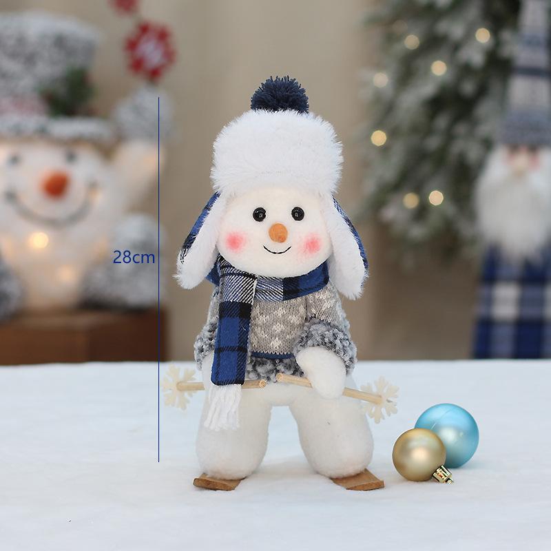 Christmas Fabric Plush Toy Cute Skiing Rocking Snowman Decorative Ornament Holiday Gift New Arrival Blue