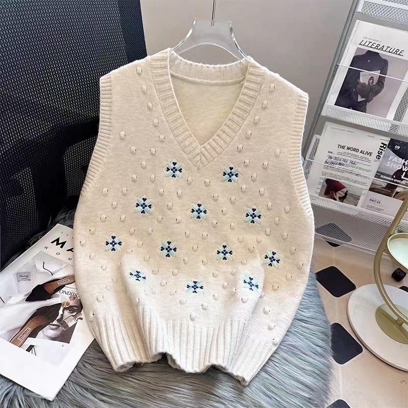 

Осень-зима женский корейский свободный свитер с V-образным вырезом жилет винтажный пуловер женские трикотажные топы Femme L