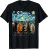 Divertente Gatto Notte Stellata Van Gogh Gatti Scena sul Tetto Felino T-Shirt