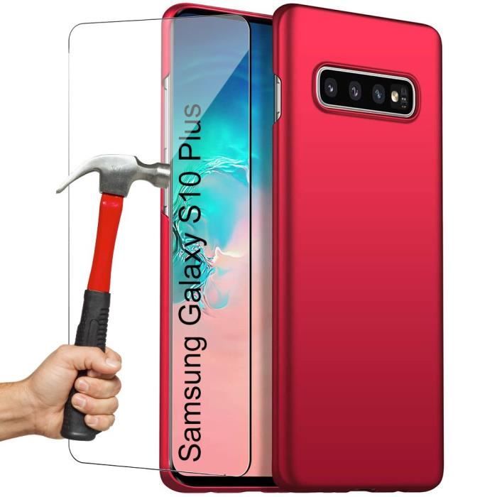 Coque de protection - PROSHOP - Samsung Galaxy S10 Plus - Rouge - Anti-Choc - Lot de 2 Verres Trempés
