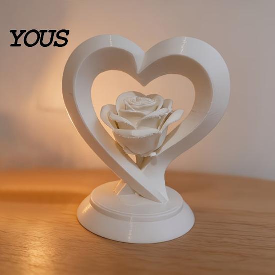 Delicate Rose Texture Decor Heart Figurine, 3D Printed Sculpture, Romantic Desktop Decoration Decorative Ornament for Table, Shelf Centerpiece