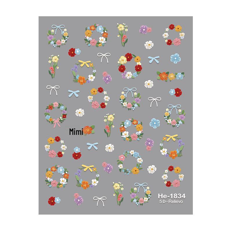 Redanco5D Cartoon Wildflower Embossed 3D Nail Art Stickers He1833