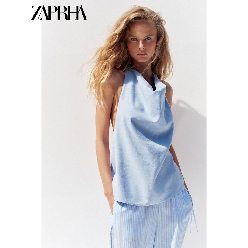 Zaprha 2025 Summer New Sweet and Spicy Pure Desire Bow Neck Collar Backless Sling Top 6929161