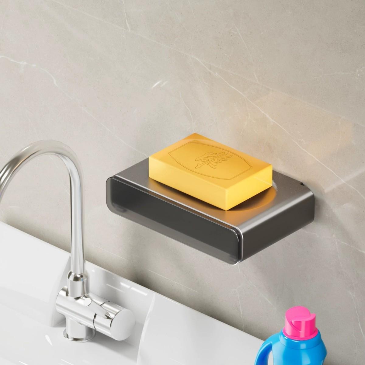 

Gun Gray Aluminum Wall-Mounted Soap Dish - Creative Draining, Punch-Free Holder for Bathroom Storage