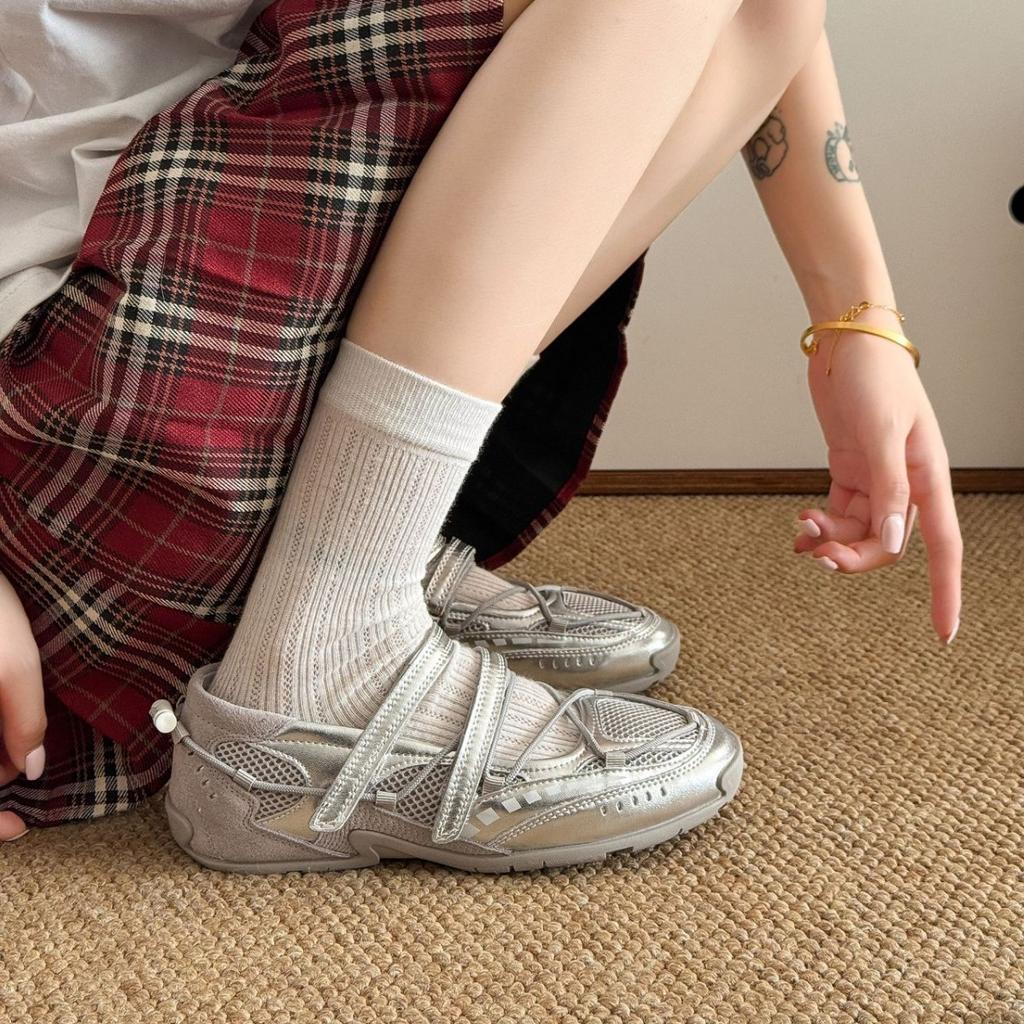 Dexun shoes women's shoes summer breathable 2025 new Velcro heightening dad shoes women's versatile Mary Jane sports shoes