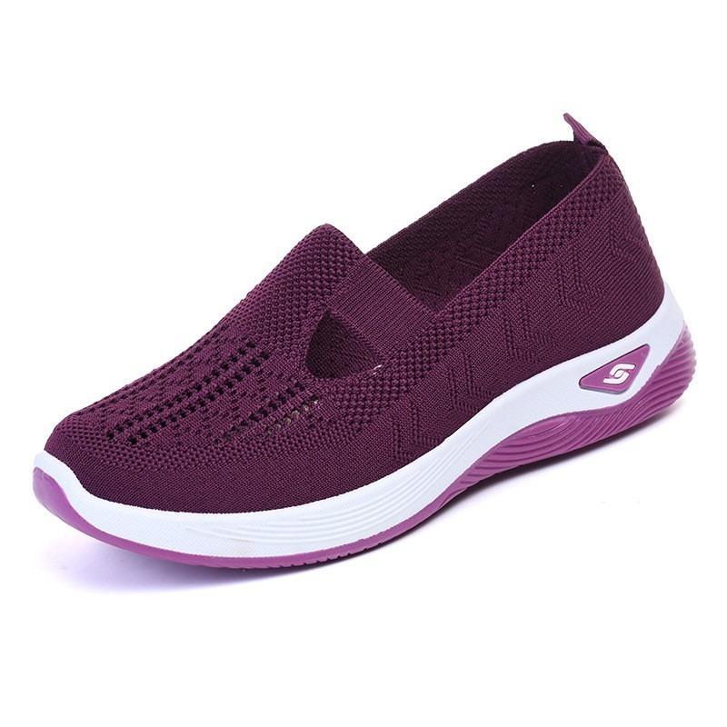 Large-sized Fly-knit Breathable Single Shoes for Women Flat Heels with Cutout and Shallow Opening Lazy Loafers
