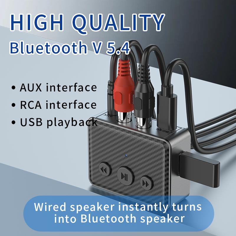 Bluetooth 5.4 Audio Receiver U Disk RCA 3.5mm AUX USB Stereo Music Wireless Adapter With Mic For PC TV Car Kit Speaker Amplifier