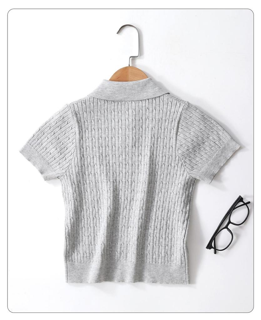Kids' Lyocell Cable Knit Polo Shirt - Short Sleeve Summer Tops for Boys & Girls