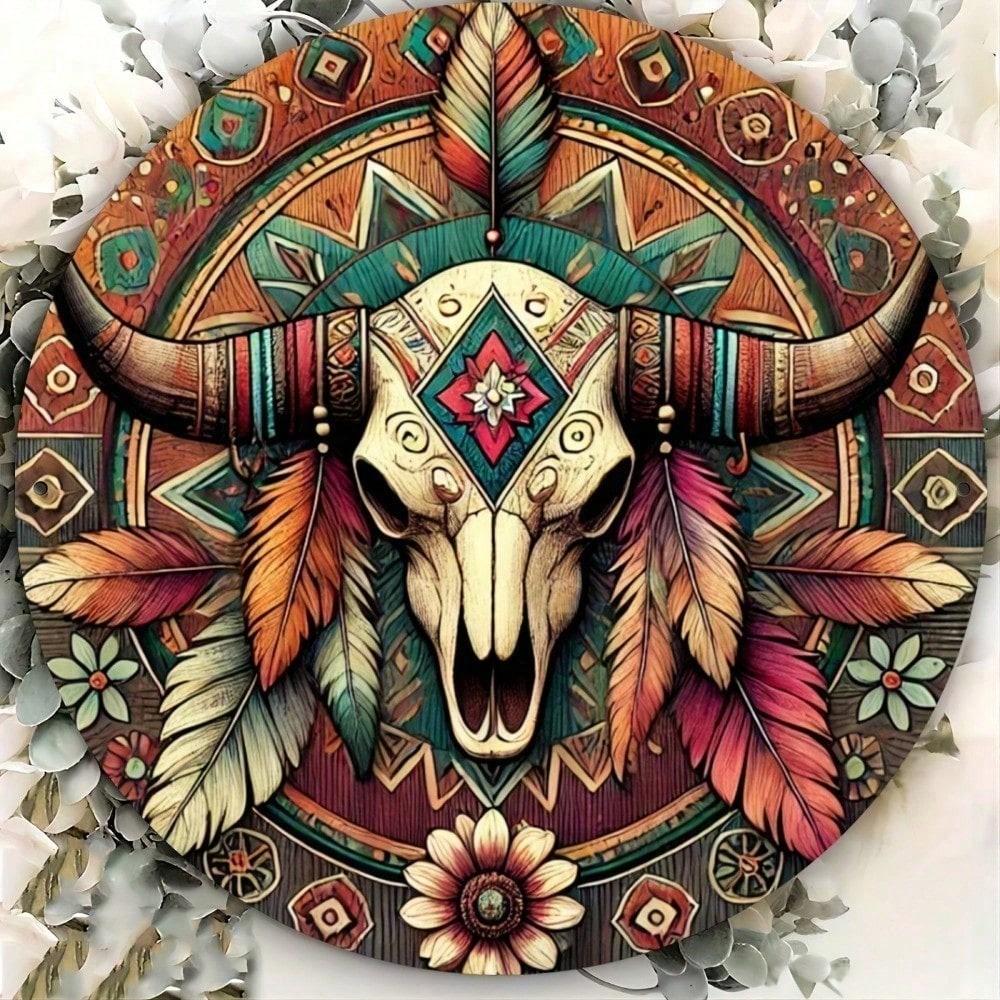 

Vintage Metal Tin Sign Retro Bull Skull 8x12 Inch Aluminum Plaque Western Wall Art for Bar Garage Man Cave Decor різнокольоровий
