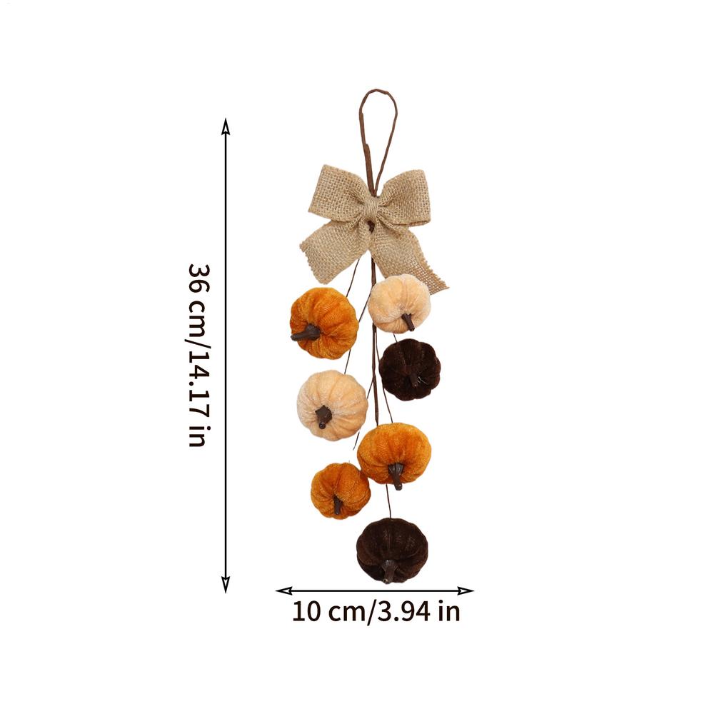 16cm Fall Thanksgiving Pumpkin-Shaped Wall Hanging Decoration Velvet Pumpkin Bow Hanging Ornament For Home Party Decoration