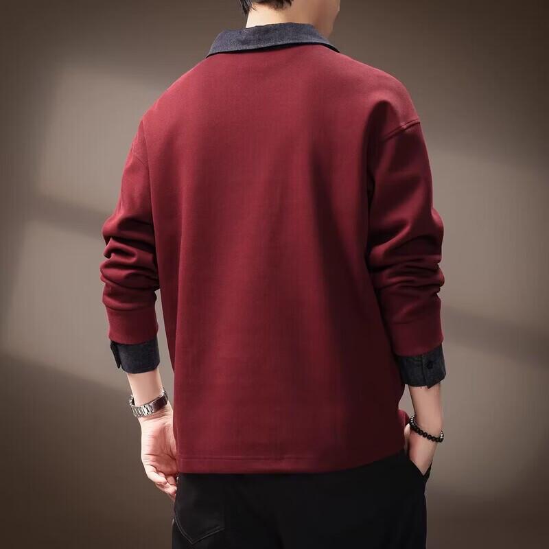 Men's Faux Two-Piece Contrast Polo Sweatshirt