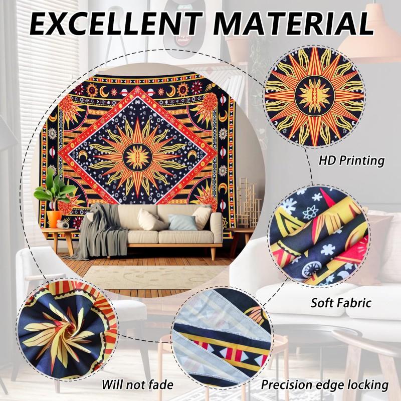 Boho Vintage Tapestry Wall Hanging With Sun Moon Star Motif Bedroom Living Room Decor