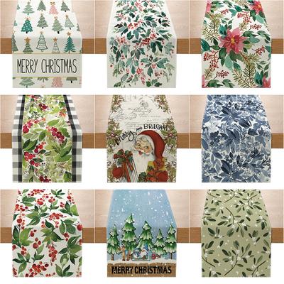 Serie di fiori di Natale Bandiera da tavolo Stampa in lino Tavolo da cucina Decorazione per ingresso Piccola tovaglia Tovaglia