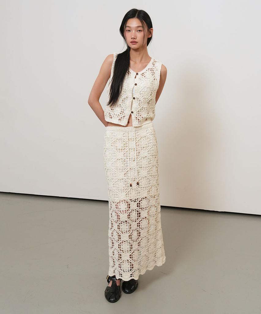 GENERALIDEA Gehäkelter Maxirock mit Blumenmuster [Creme] / Gf2Lsk519
