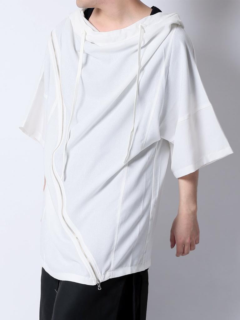 Cut and Sewn Long Fashionable Zip Asymmetric Hooded White F [AS SUPERSONIC] Men's