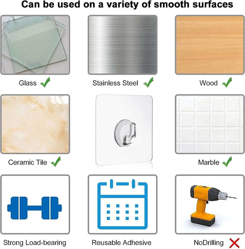 10PCS Hooks Key Storage Hanger Wall Door Rack Transparent Strong Self Adhesive Multi-Function for Kitchen Bathroom Organizers