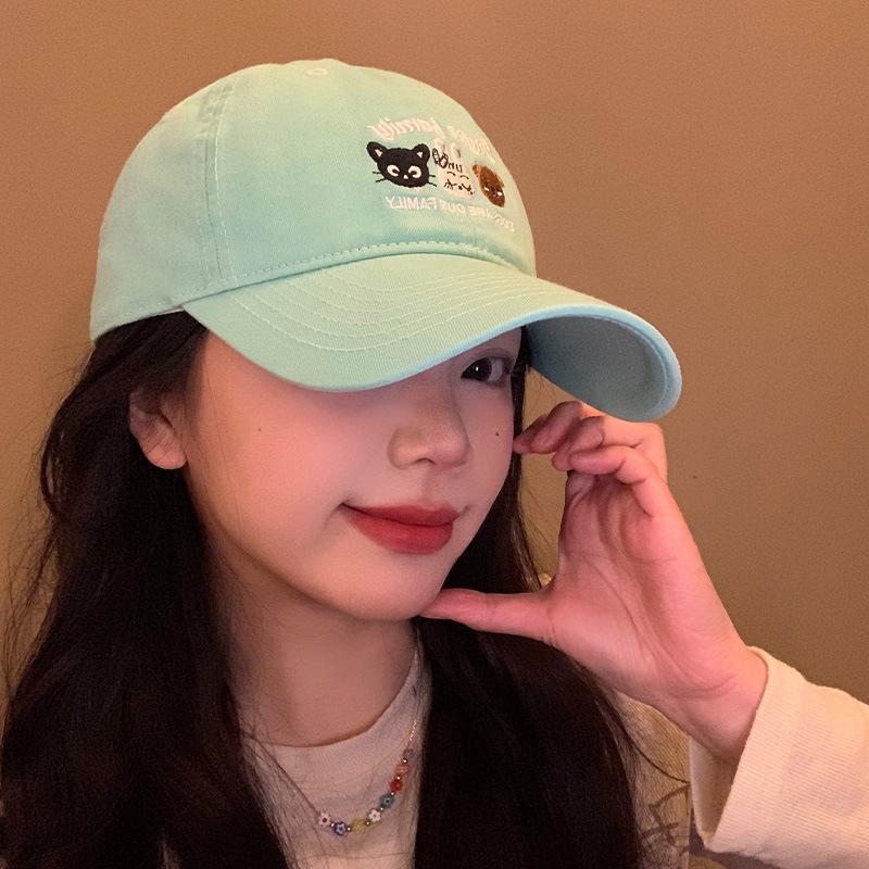 Hat Cat Embroidered Duck Tongue Cap For Women Large Brim Sun Protection Visors Korean Style Girls Sports Duckbill Hats Ricygvm Green Baseball